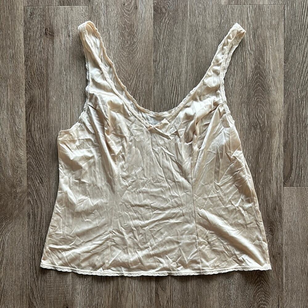 Vanity Fair Lace Trim Satin Slip Camisole Beige Size 38 Large